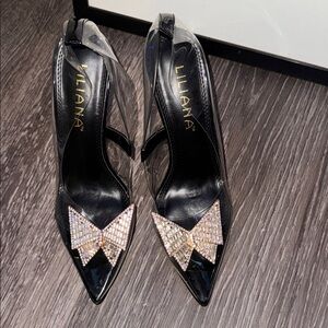 Liliana Black Heels with Sparkling Bow
